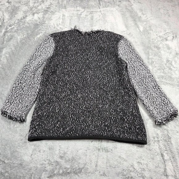 Karl Lagerfeld Cardigan Womens Large Black Two Tone Zip Up Fringe Casual Preppy - Picture 4 of 6